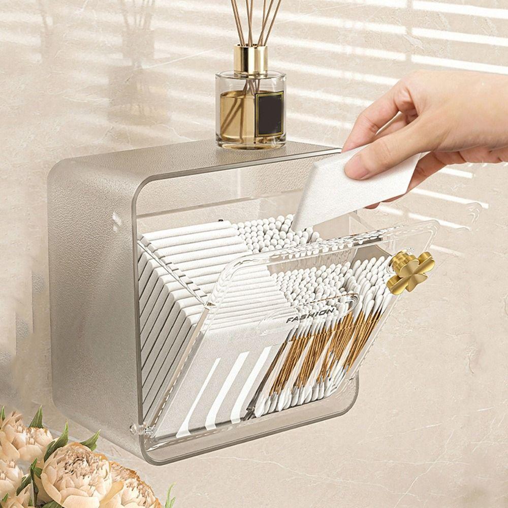 Dustproof Mirror Cabinet Storage Box Wall-mounted Cotton Swab Box Lipstick Storage Box  for Home