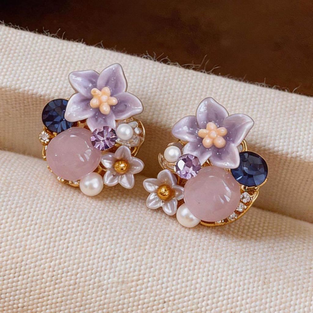 Slightly Inlaid Purple Flower Stud Earrings for Women Are Super Good-looking, Unique and Beautiful Earrings 1011 New Models, Popular Earrings This