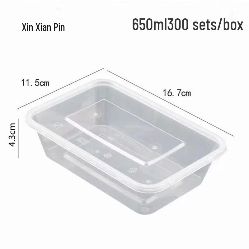

650ml Disposable Rectangular Plastic Food Containers with Lids