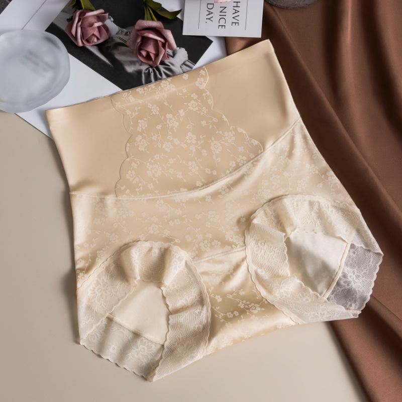Ladies Spring and Autumn New Style Palace Flowers High Waist Abdominal Lift Hip Close Skin Without Trace Naked Sense Briefs
