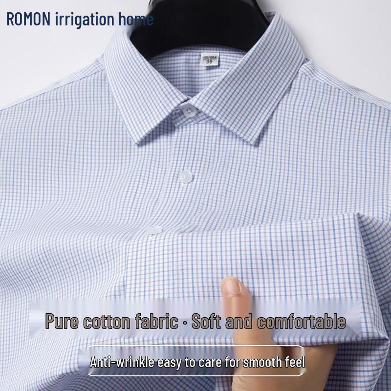 

ROMON Men s 100% Cotton Non-Iron Plaid Short-Sleeve Shirt 41