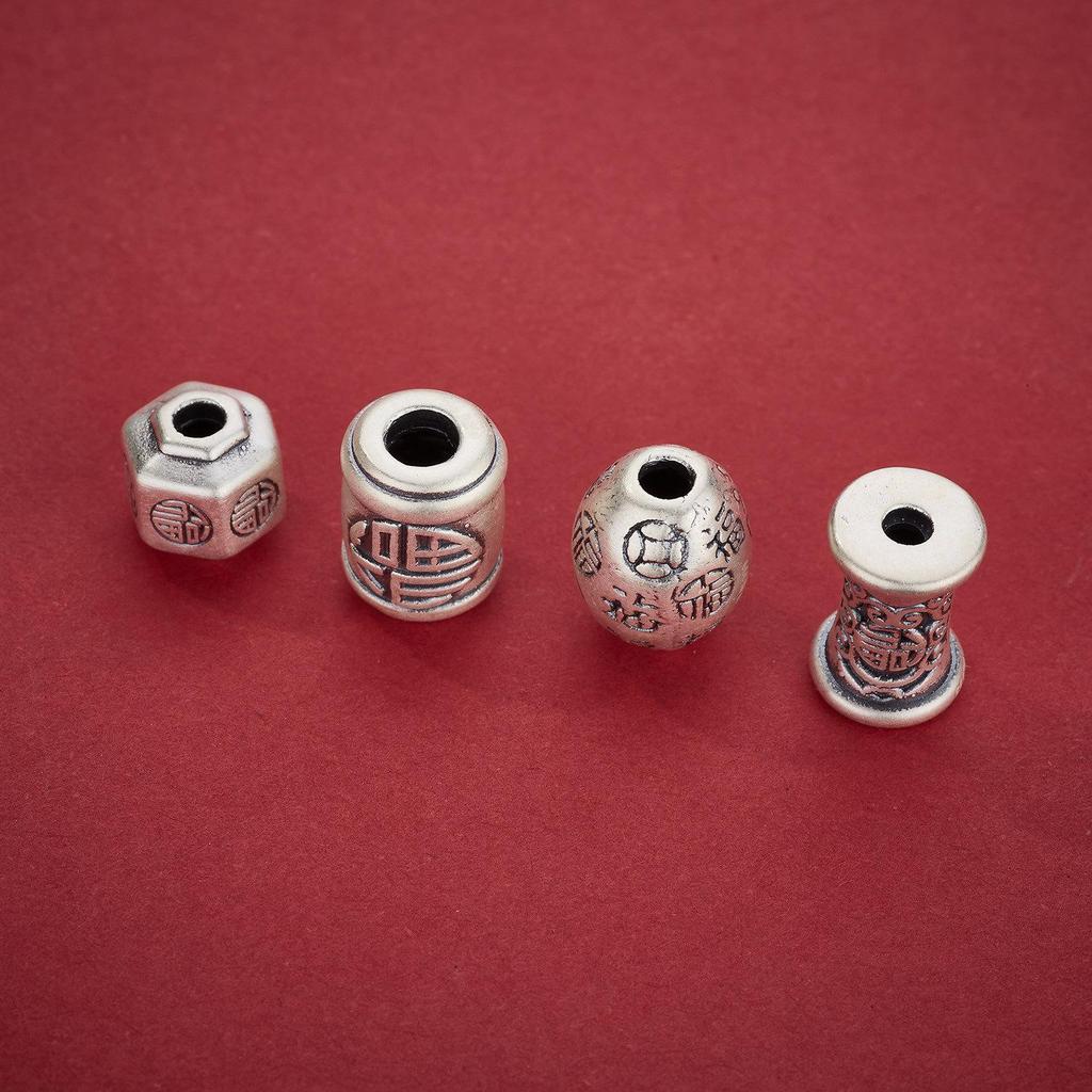 Sterling Silver 999 Luck Transfer Beads: 3D Barrel and Drum Beads for DIY Bracelet Making