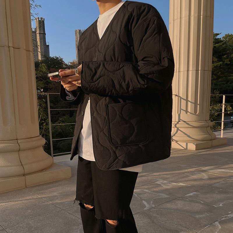 

Хлопковая куртка в клетку из ромба для мужчин на осень и зиму в корейском стиле, свободный и модный дизайн, верхняя часть хлопковой куртки 2XL чёрный