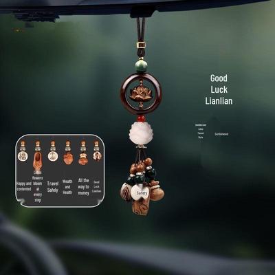 Sandalwood Lotus Car Pendant: Unisex Peace Charm, Chinese Style