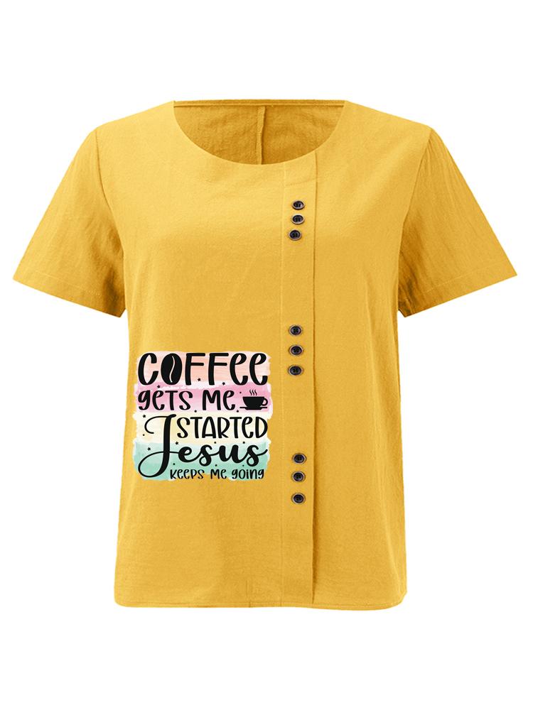 Damenmode Buchstabenmuster Druck Rundhals Kurzarm T-Shirt Lässig Baumwolle Leinen Grafikshirt Freizeit Locker Sommer Bluse Tops