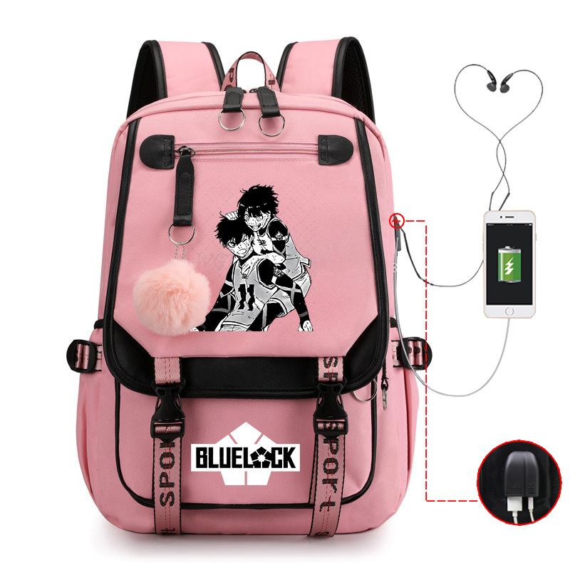 Blaues Gefängnis Anime Schultasche College Stil Große Kapazität Mittelschüler USB Rucksack