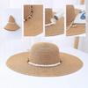 Adjustable Pearls Trimmed Straw Hat For Women Foldable Design Lightweight Paper Outdoor Summer Use