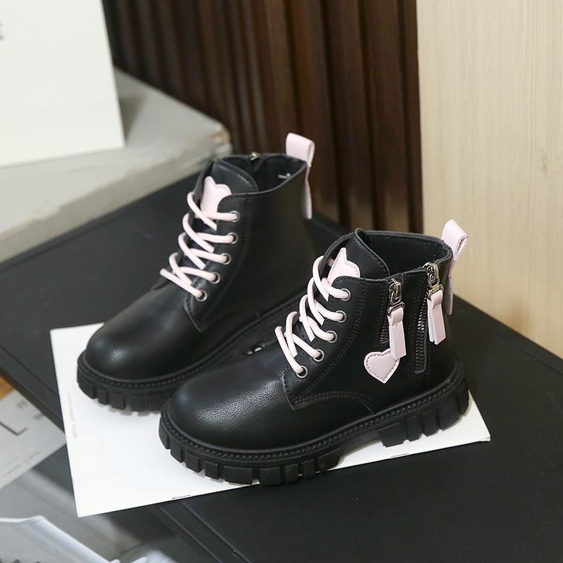 

Девочки Принцесса Сапоги Двойная Молния Детские Кожаные Сапоги Круглый Носок 2025 Осень Детские Ботильоны Мягкая Подошва Нескользящие Модные 26 чёрный