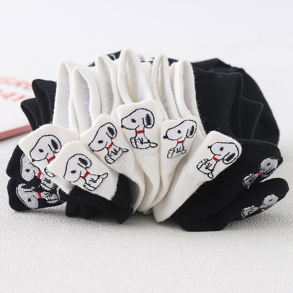 Women's Black & White Cartoon Embroidered Ankle Socks - Summer Thin Shallow Mouth Korean Style