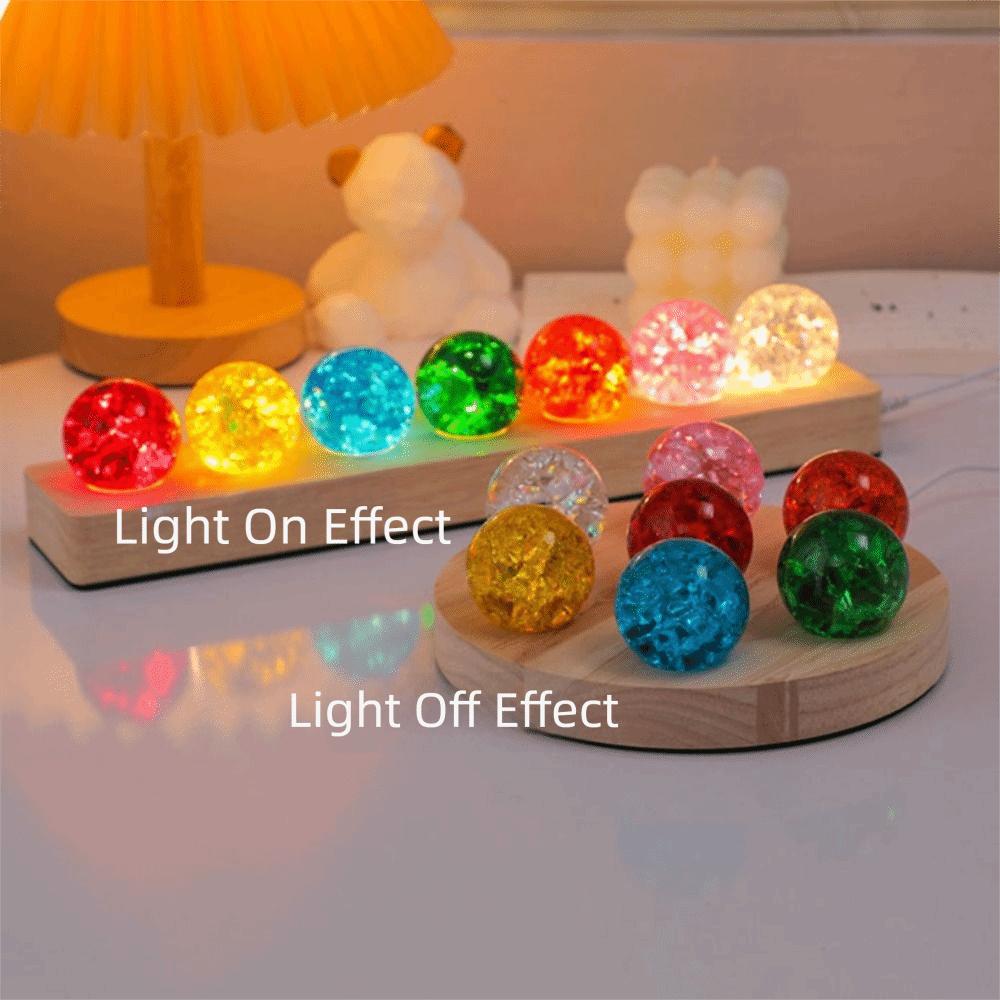 LED Wood Stand Luminous Crystal Ornaments Shiny Glaze Beads Glass Sphere Figurine Home Decoration
