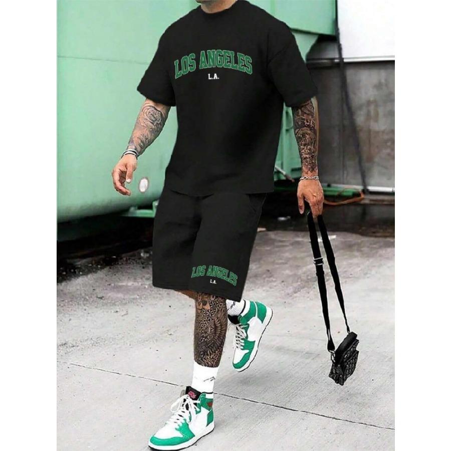 Set Bărbați Mânecă Scurtă și Pantaloni Scurți cu Imprimeu Litere New York 2025 Casual de Zi cu Zi Tricou Bărbați Street Fashion Pantaloni Scurți Sport