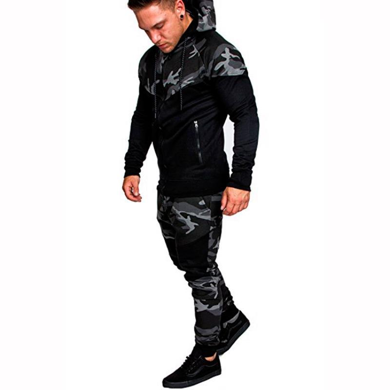 New Men's Outdoor Sports Camouflage Color-blocked Sweatshirt Cardigan Hooded Jacket