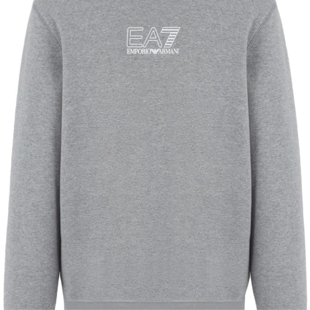 Emporio Armani EA7 Solid Logo Cotton Fitted Crew Neck Sweatshirt Men Sweatshirt Gray 6DUM17-PJZXZ-3925