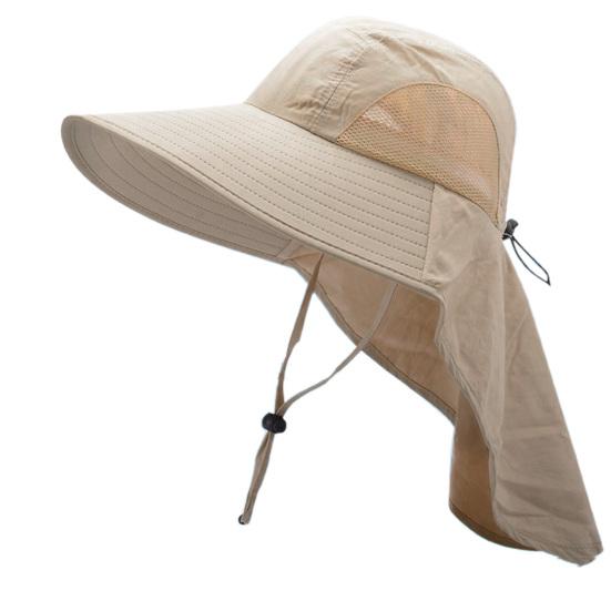 Unisex Sun Hat Neck Protection Hollow Mesh Windproof Fixed Strap Anti-UV Foldable Sunscreen Breathable Gardening Fishing Outdoor Cap