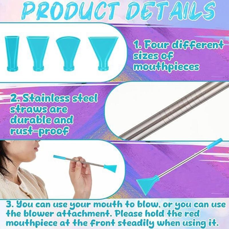 Multifunctional Acrylic Pouring Tool Set 8 Blowing Nozzles Stainless Steel Straws 4 Size Combinations Paint Supplies