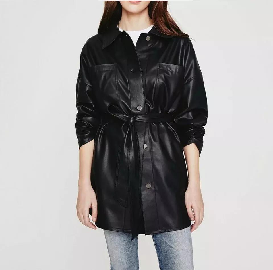 

Женская рубашка из натуральной кожи ягненка, стильная черная, ручная работа, повседневная официальная одежда 3XL чёрный