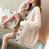 Women's Loose Lazy-Style Thick Sweater Coat: Korean-Style Mink Velvet V-Neck Knit Cardigan Outerwear