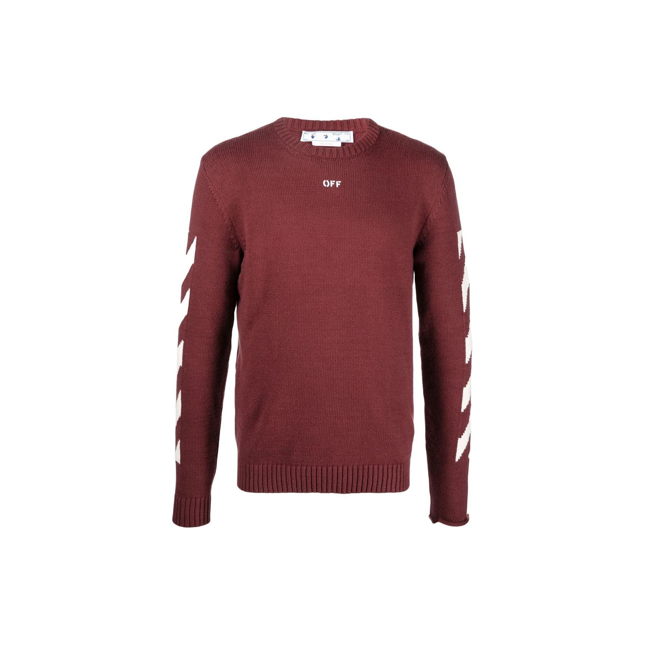

Off-White Diag Arrow Knit Crewneck Barolo/Белые мужские топы OMHE023F22KNI0012801