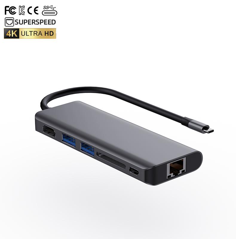 High Speed hdmi Hub 6 in 1 Type C Hub USB C DP Fast Charge Hub Type C to 4K HDMI 2USB3.0 SD PD100W RJ45 1000Mbps Docking Station чёрный