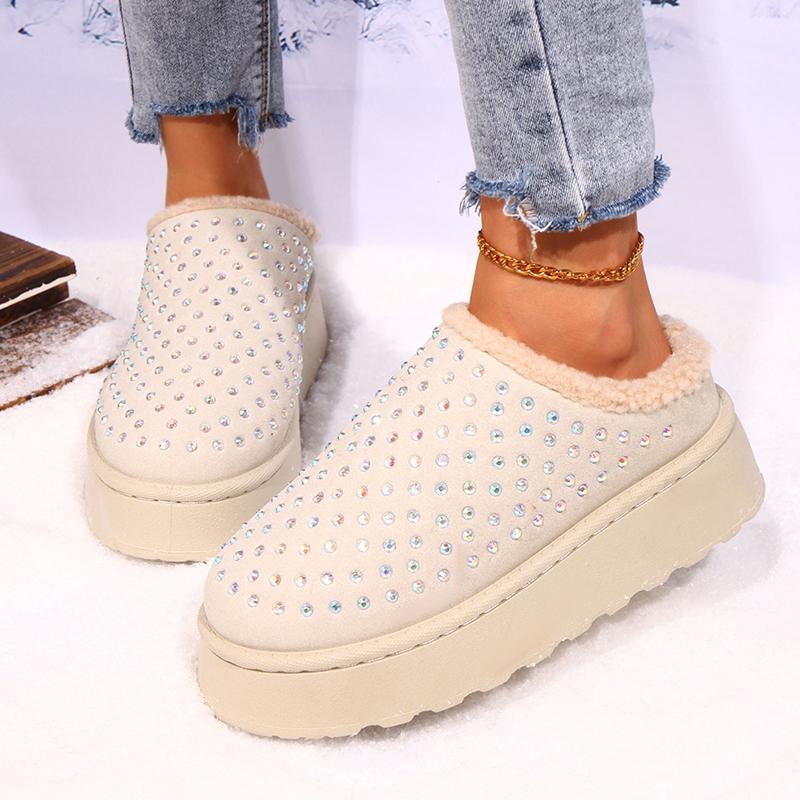 Platform Plush Slippers Women 2025 Warm Non Slip Winter Cotton Shoes Woman Thick Sole Fluffy Snow Boots Female