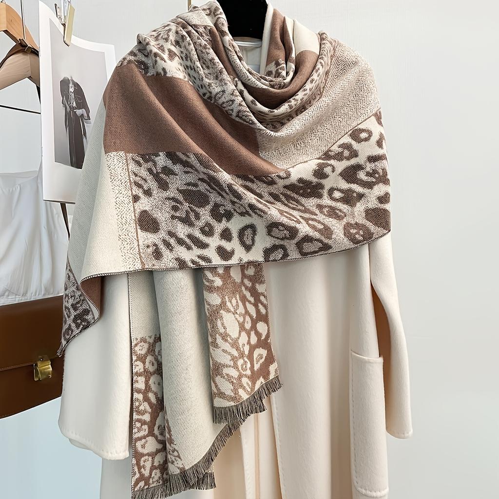New autumn and winter European and American style patchwork leopard print scarf for women, thickened and warm, versatile for air-conditioned rooms,