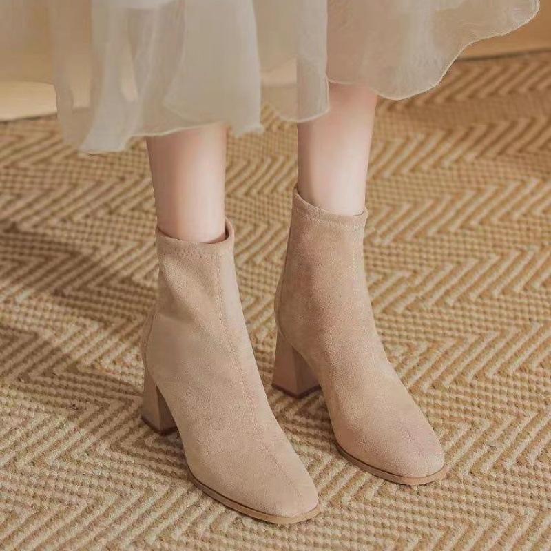 

Обнаженные туфли на высоком каблуке французский толстый каблук короткие ботильоны женские новые осенние ботинки замшевые квадратный каблук туфли на высоком каблуке обнаженные ботинки женские ◑38◑