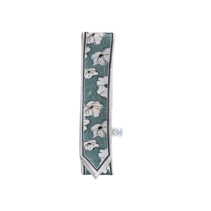 Soft Twill Satined Flower Pattern Neck Scarf Elegant Long Scarf Bag and Hair Tie for Stylish Women Daily Wear