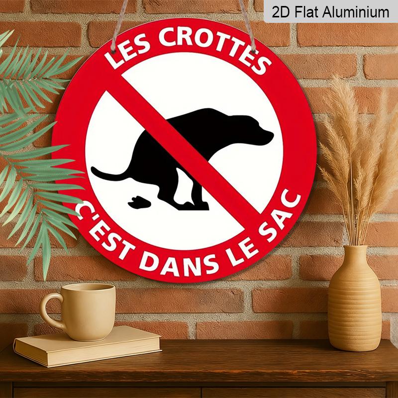 2D Flat 1pc, French-Inspired Round Aluminum Metal Sign - No Dog Poop, 8x8 In, Wall-Mountable & Versatile Outdoor Decor for Home, Garden, Bar, Garage