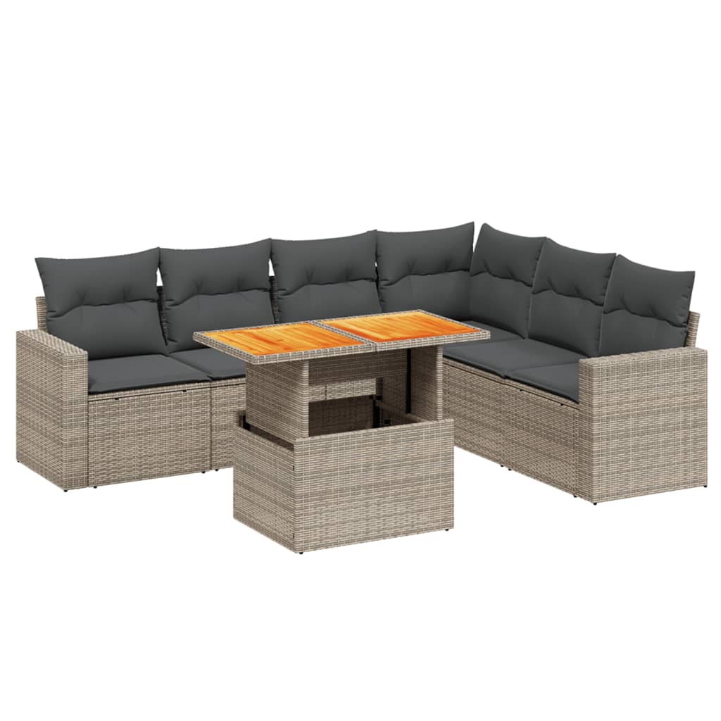 7-teiliges Gartensofa-Set mit Kissen aus grauem Poly-Rattan