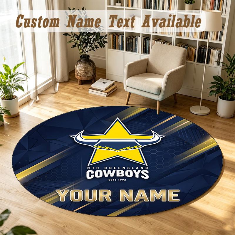 Round Rug Custom NameNorth Queensland Cowboys Pattern Non Slip Carpet Home Floor Decor