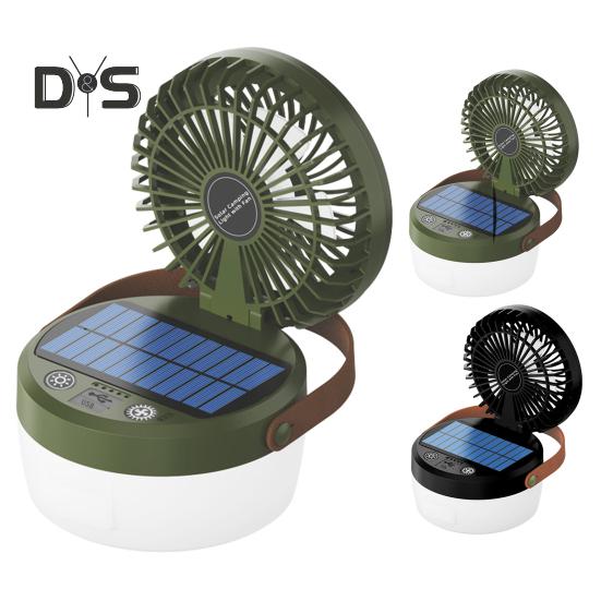 Ventilator solar de camping cu moduri de lumină, viteză reglabilă prin USB, reîncărcabilă, 2 în 1, multifuncțional, pentru drumeții în aer liber, cort, agățat, ventilator, lampă de urgență