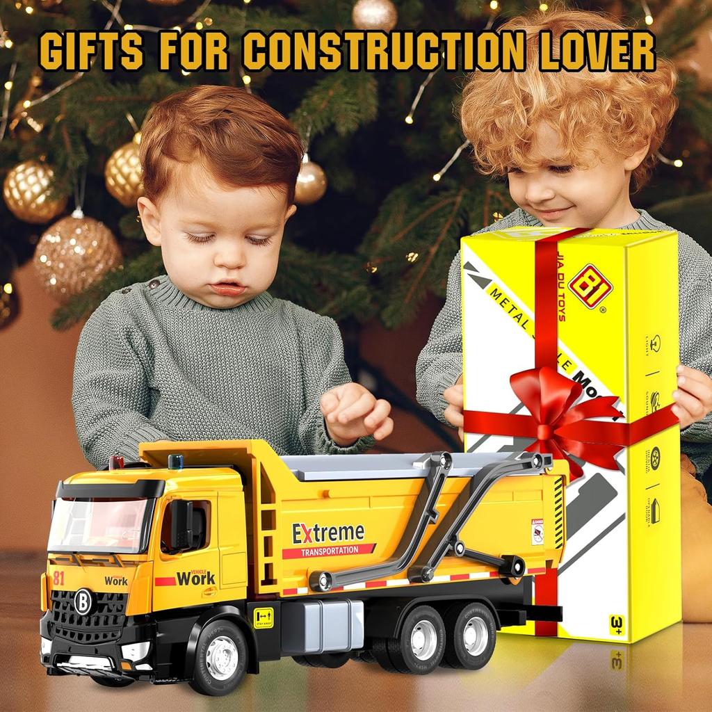 Dump Truck Toy, Large Dump Trucks Metal Cab, Big Construction Trucks with Lights and Sounds, Construction Vehicle Toys, Kids Birthday Xmas Gifts
