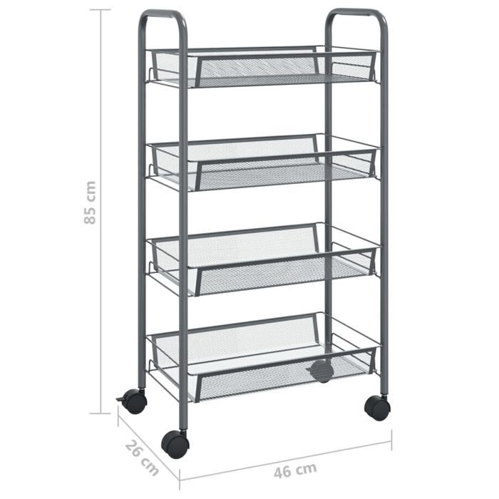VidaXL Chariot de cuisine à 4 niveaux Gris 46x26x85 cm Fer 336327
