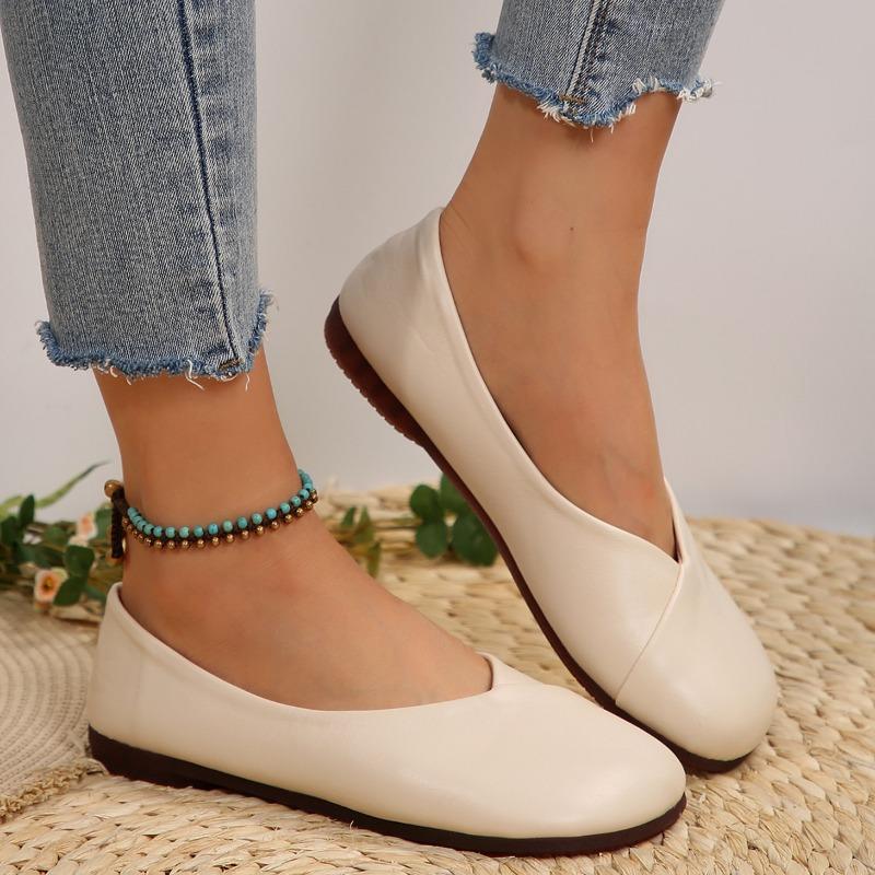 Mom shoes single shoes comfortable soft bottom flat bottom middle and old women's shoes soft leather non-slip grandma leather shoes spring and autumn