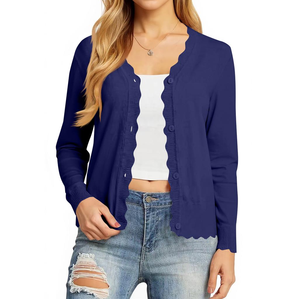 Cardigans Femininos de Manga Comprida Casuais Leves com Botões Decote em V Roupas de Outono