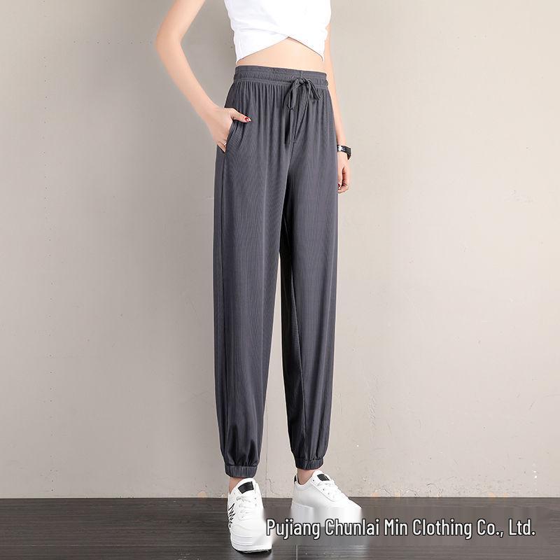 

Women s Summer Ice Silk Wide-Leg Lantern Sweatpants: Loose, Cuffed, Plus Size, Slimming Fit XXXL (145-160 jin)