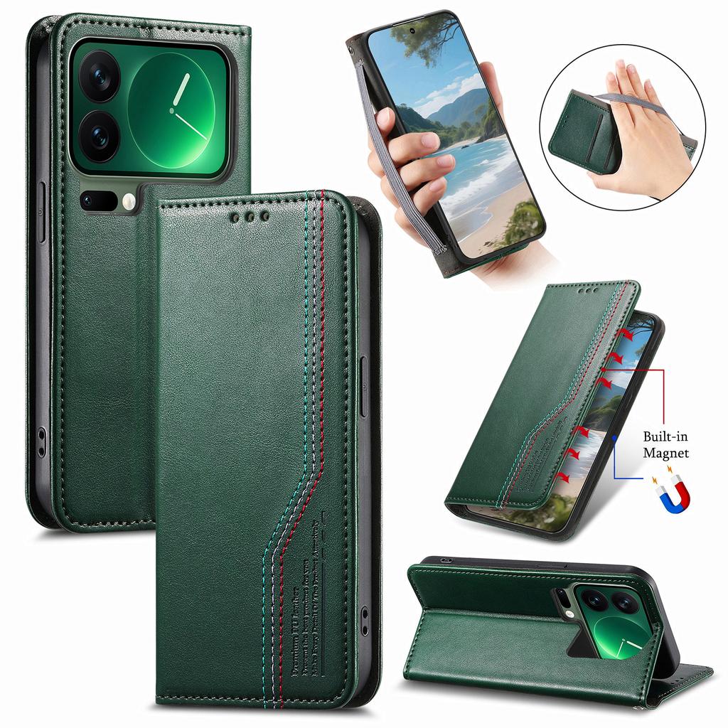 For Xiaomi 17 Pro Max Case Wallet Tri-Color Stitching Leather Phone Cover with Elastic Wristband