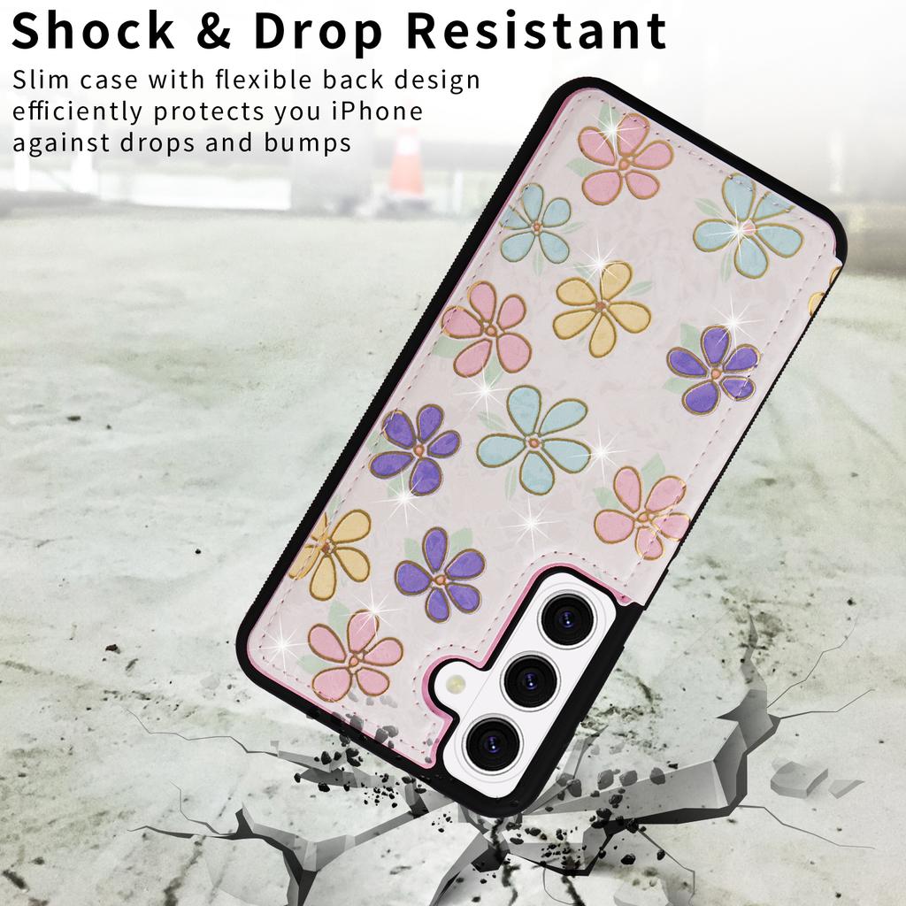 For Samsung Galaxy S26/S26 Pro Case Flower Leather TPU RFID Blocking Phone Cover Card Slots