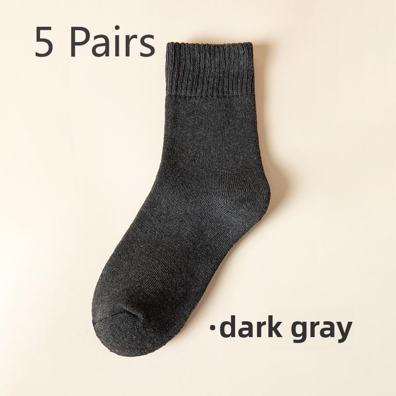 5 Pairs of Thick and Fleece Warm Loop Mid Calf Cotton Socks for Women In Autumn and Winter