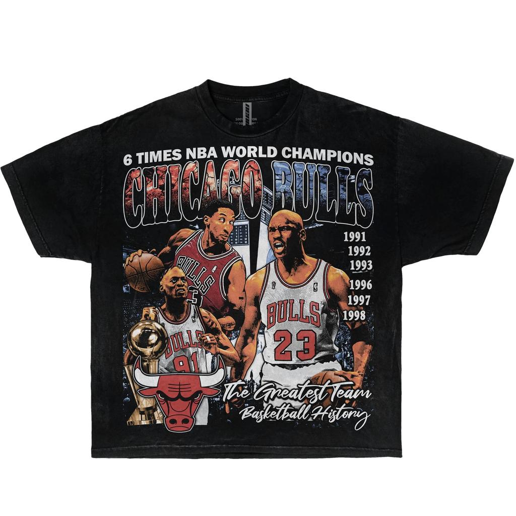 Chicago Bulls 6x Weltmeister Boxy Vintage Basketball T-Shirts Streetwear Y2K