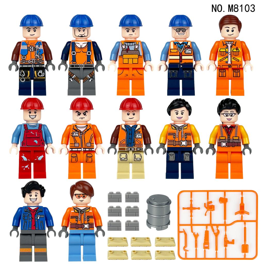 M8123 Construction Workers Urban Engineering Minifigures Children Assemble Small Particle Building Block Toys