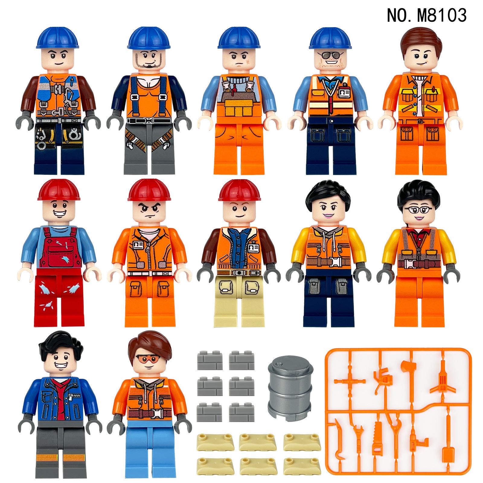 Engineering Team Construction Workers 8103 City Doll Children Assemble Building Block Small Particle Toys minifigure height 4.5cm
