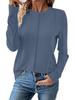 2025 Women's Casual Long Sleeve Pleated Knit Top - Round Neck, Solid Color