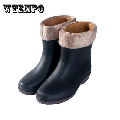 Bottes de pluie pour femmes automne et hiver bottes de pluie mi-tubes pour adultes chaussures en caoutchouc antidérapantes plus velours coton chaussures imperméables chaudes