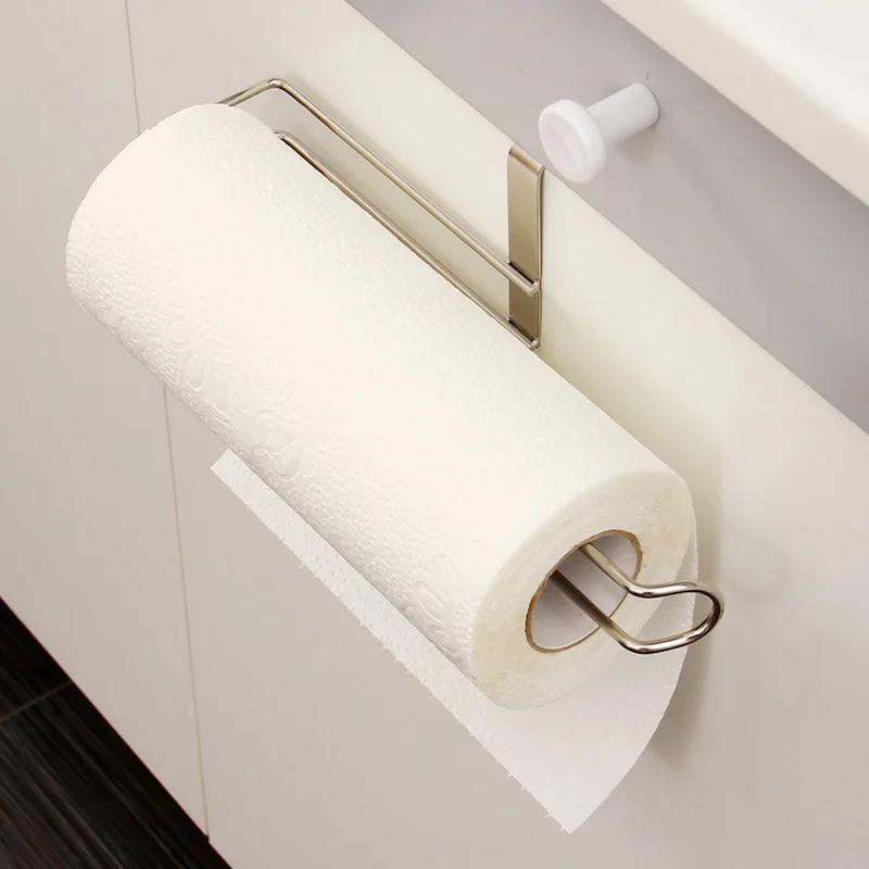 1pc Stainless Steel Non-Perforated Paper Towel Rack Kitchen Plastic Wrap Under The Cabinet Hanging Roll Paper Storage Rack Shelf