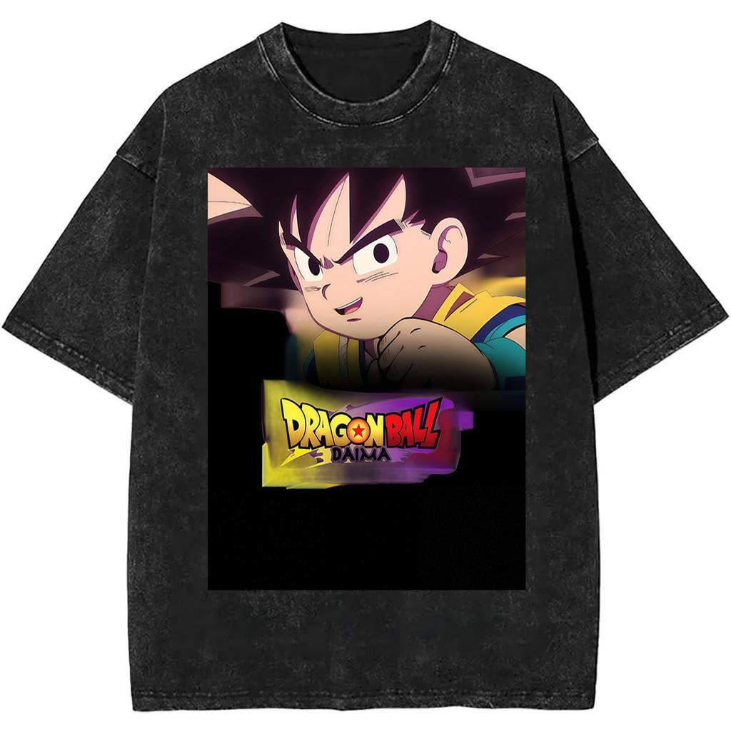 2026 Summer Dragon Ball Nostalgic T-Shirt 100% Cotton Heavyweight Washed Retro Oversized Men's Anime Print Streetwear Unisex