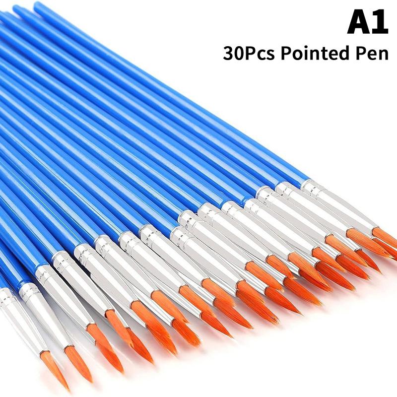 30/100Pcs Acrylic Painting Brushes Set Round Flat Hair Nylon Hair Paint Brush For Kid Artists Watercolor Oil Painting Brushes