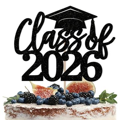 10 Black + 10 Gold Class of 2026 Cake Topper – Congrats Grad 2026 for High School & College Graduation Party