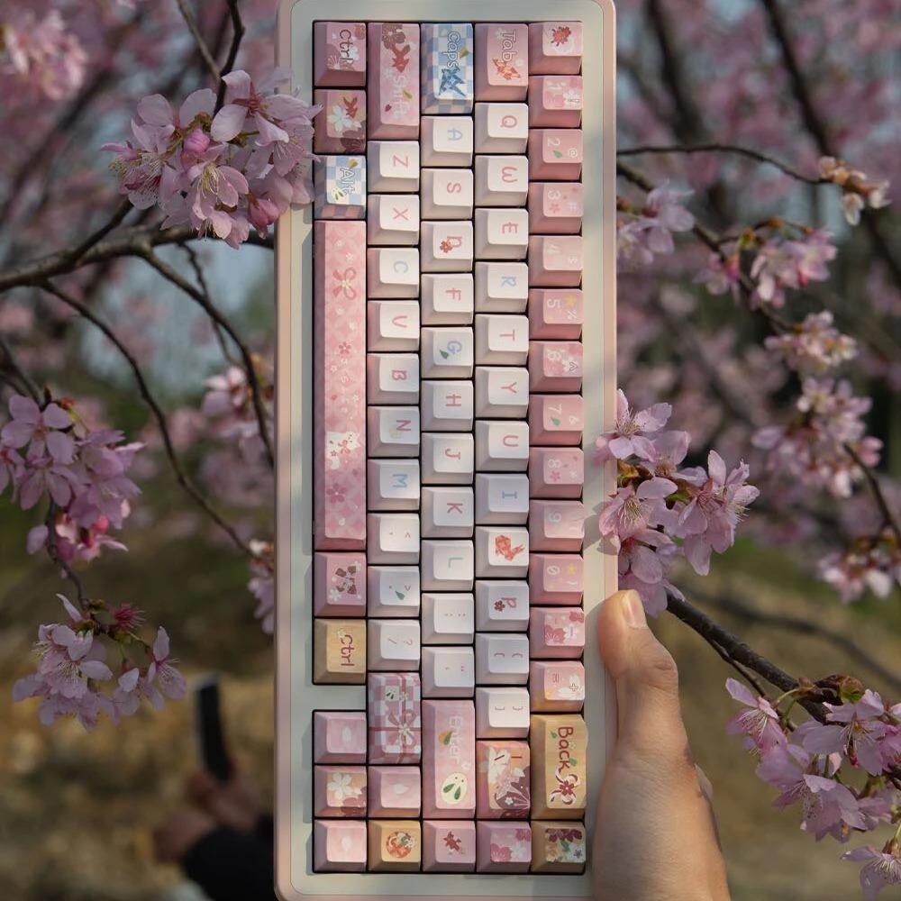 Keycaps Cute Rabbit Cherry Pbt Blossom Letter Caps Pink Keycap 139 Key 2.25/2/7U Space Bar Alice Layout Keycap