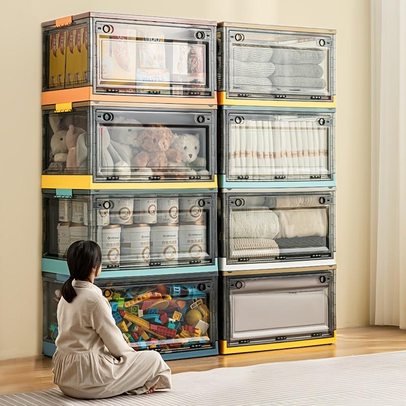 Vintage Style Plastic Storage Box with 3 Transparent Doors, Foldable Clothes Organizer, Multi-Use Book and Toy Container, Space-Saving Snack Storage
